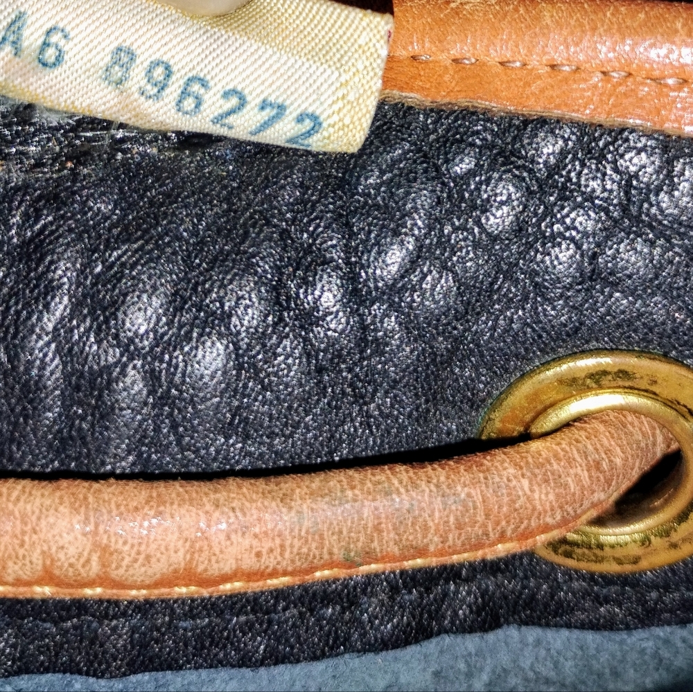 Dooney & Bourke Navy and Tan Leather Drawstring Bucket Bag - Picture 6 of 6